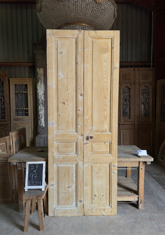 3 Panel Antique Solid French Doors - 37x97 K334