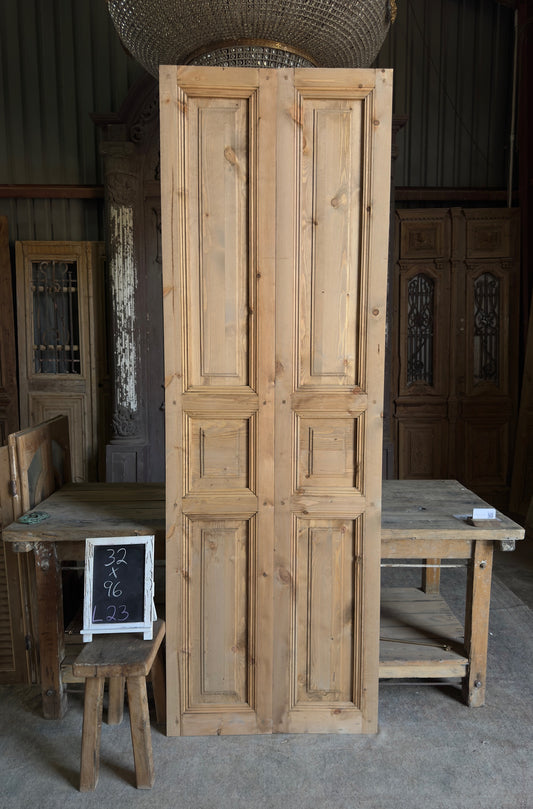 Handcrafted 3 Panel Solid French Doors - 32x96 L23