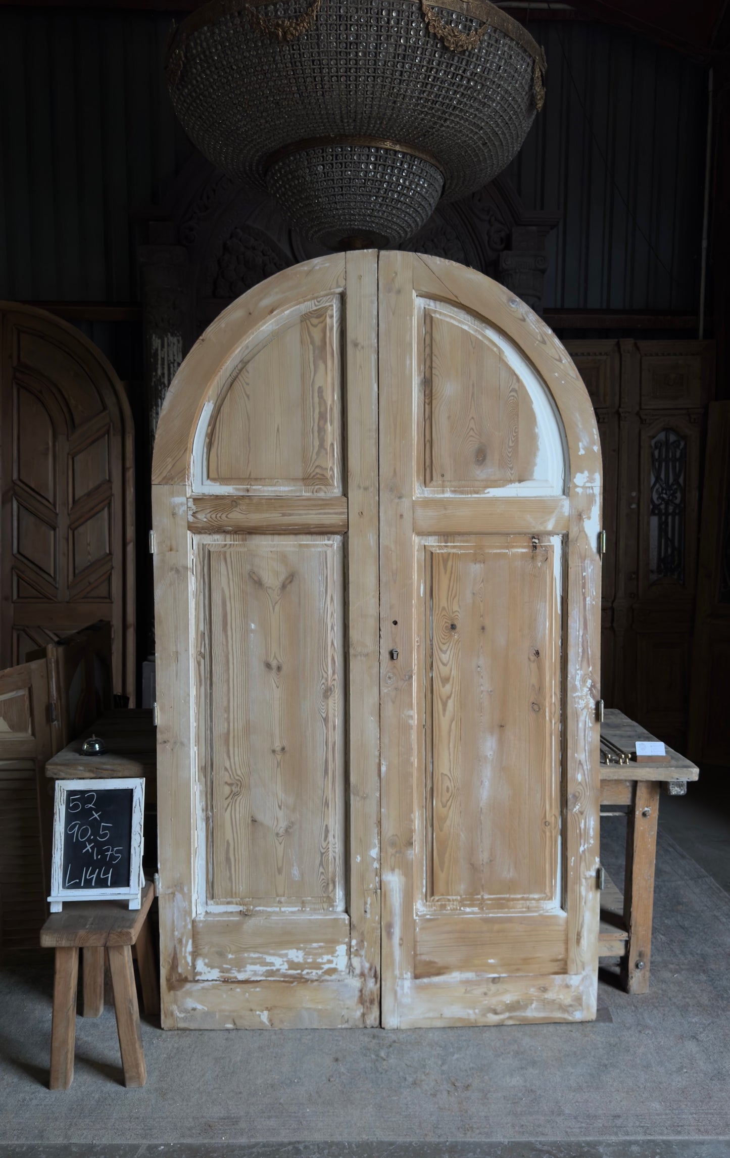 Antique Solid Arched Doors with Carved Cross - 52x90.5 - L144