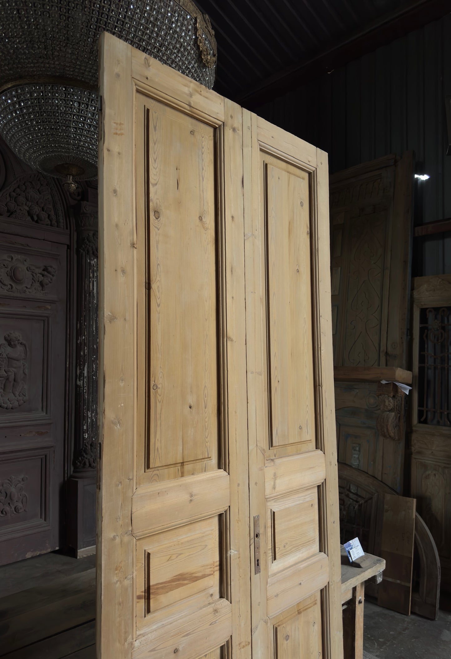 3 Panel Antique Solid French Doors - 41x101 K345