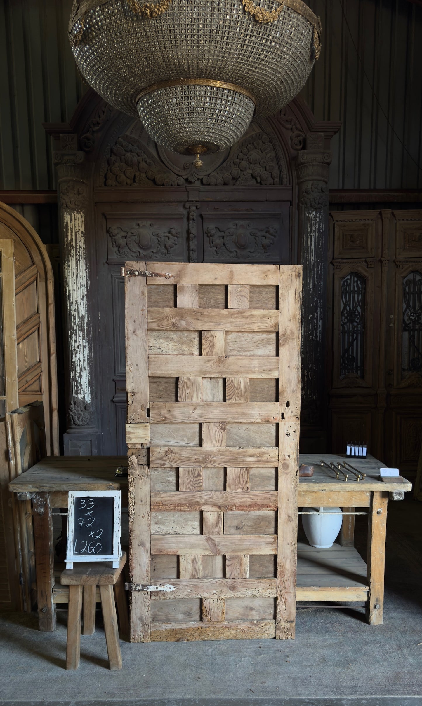 Spanish Monastery Coffered Panel Antique Single Door - 33x72 - L260