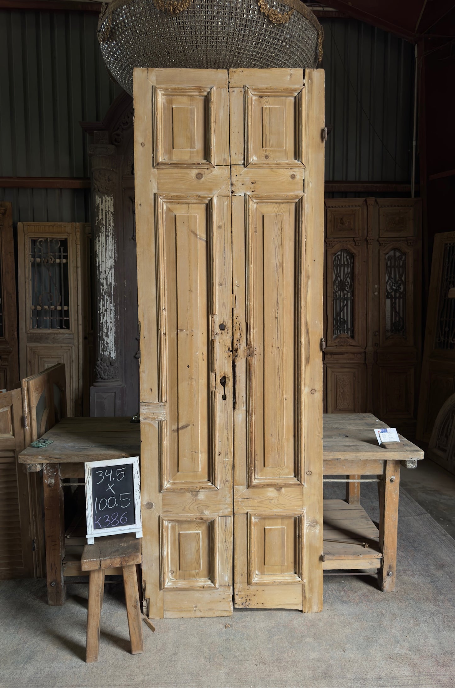 Unique 3 Panel Antique Solid French Doors - 34.5x100.5 K386