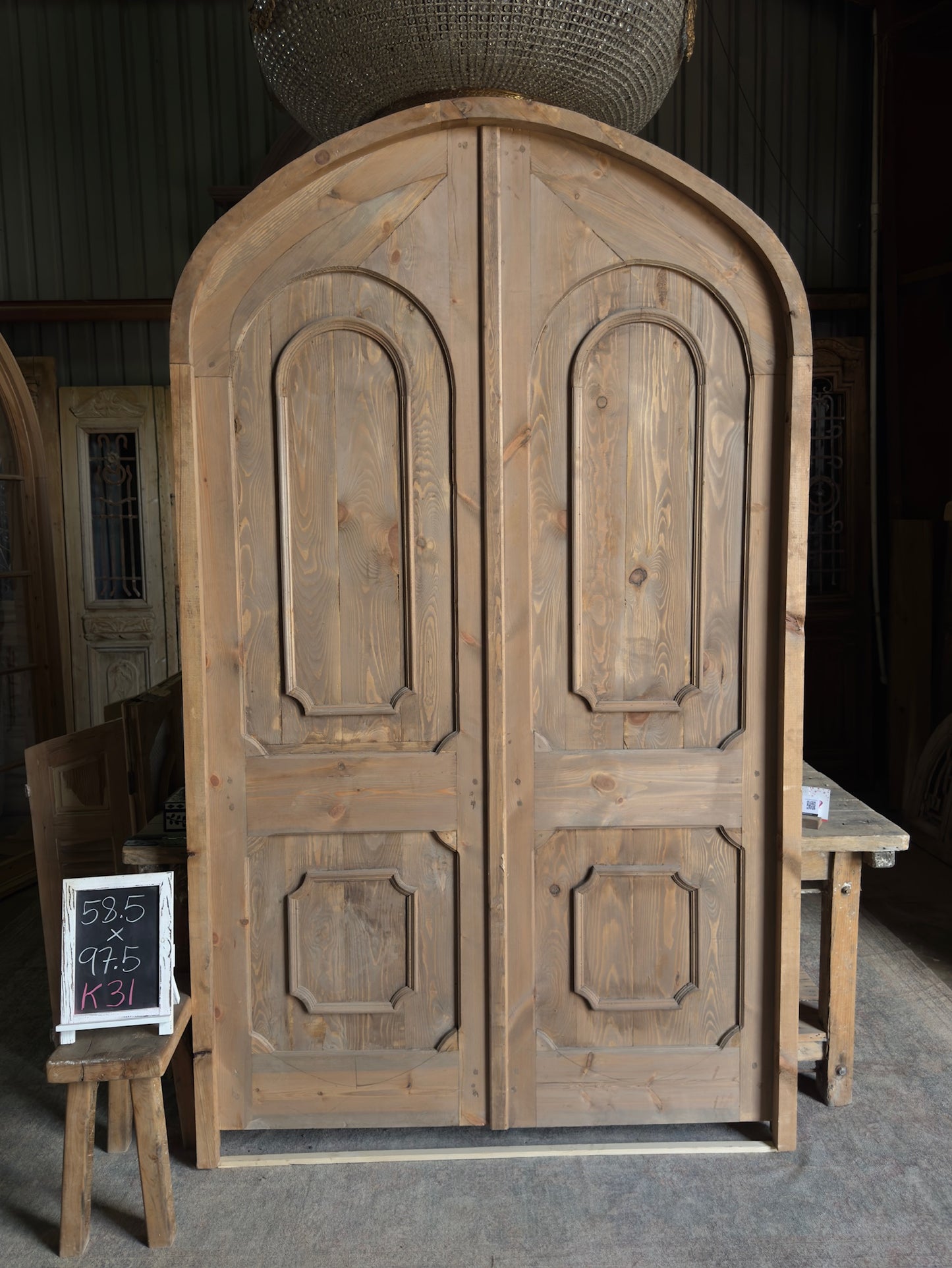 Handcrafted 2 Panel Arched French Door Unit - 56x96 K31