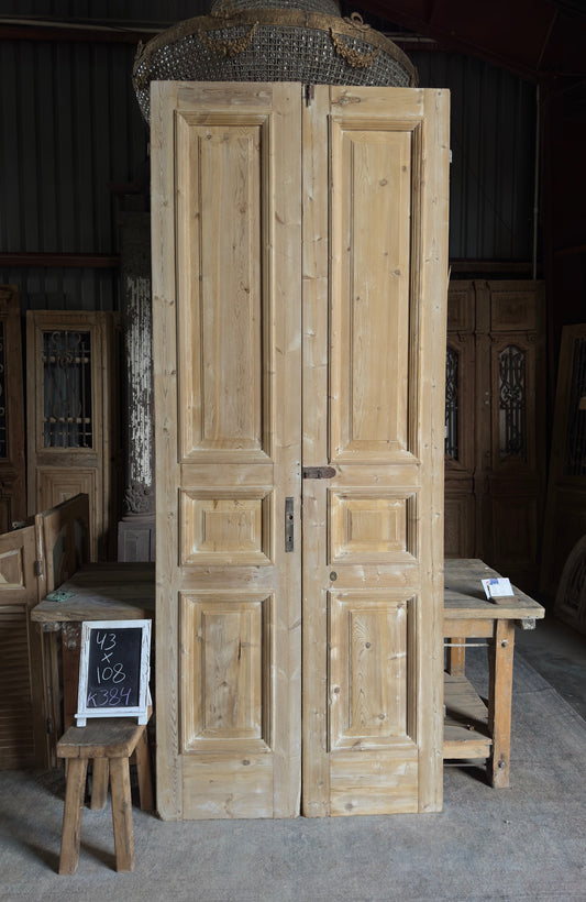3 Panel Antique Solid French Doors With Raised Molding - 43x108 K384