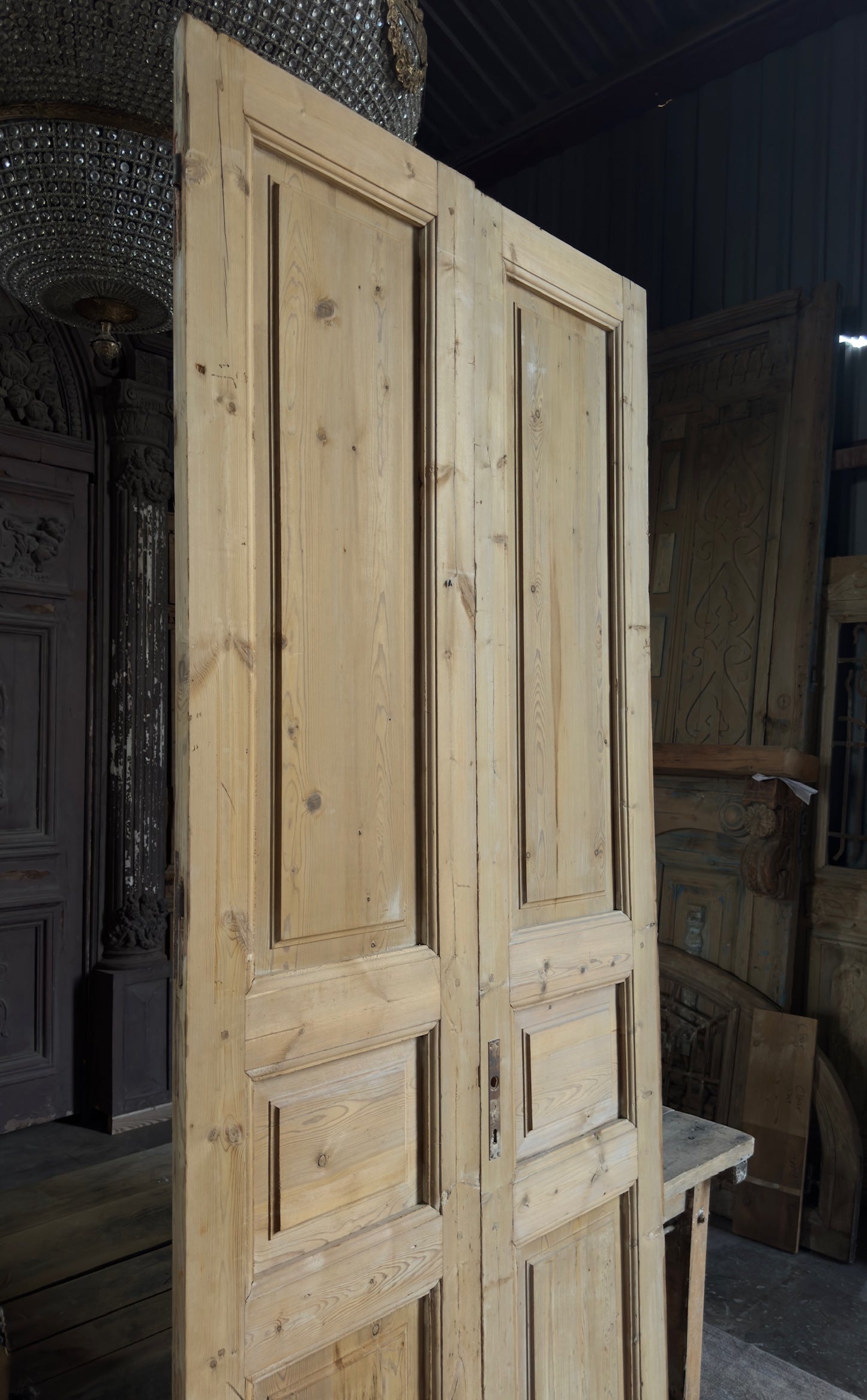 3 Panel Antique Solid French Doors - 41x101 K349