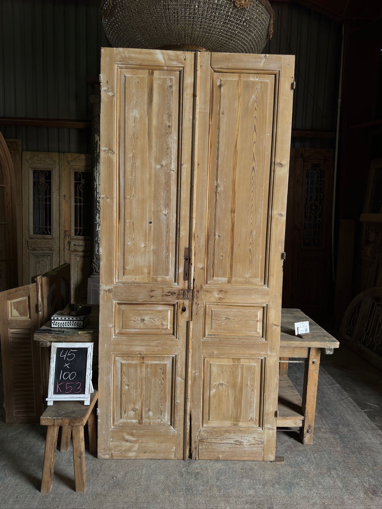 3 Panel Antique Solid French Doors - 45x100 K53