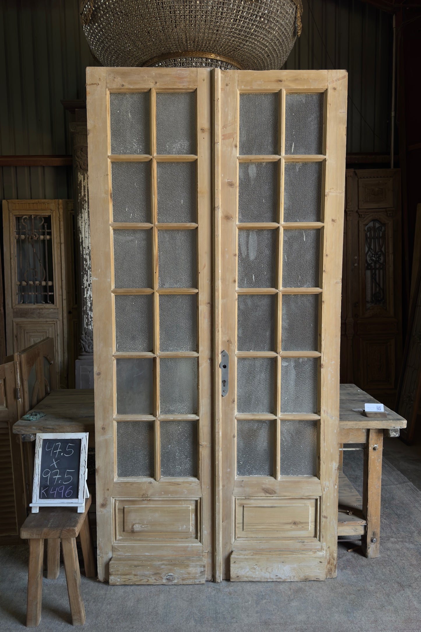 12 Lite Glass Antique French Doors - 47.5x97.5 K496