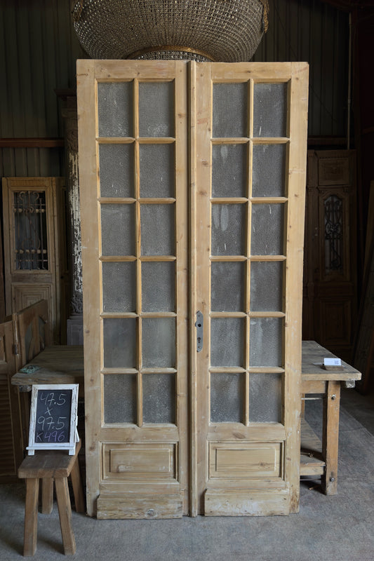 12 Lite Glass Antique French Doors - 47.5x97.5 K496