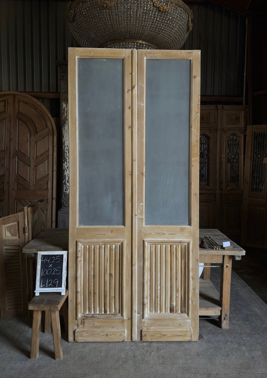 Fluted Panel Antique Glass French Doors - 44.25x100.25 - L129