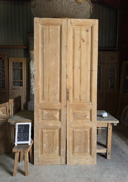 3 Panel Antique Solid French Doors - 43x100.5 K363