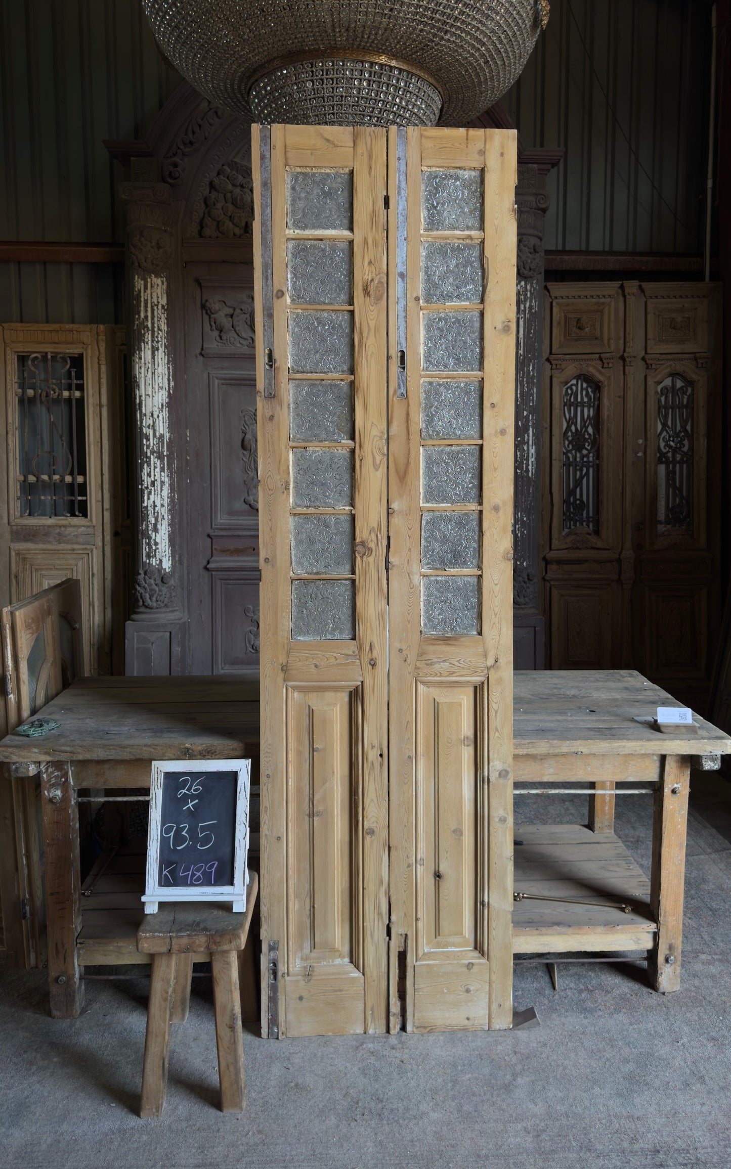 Narrow 14 Lite Antique Glass Panels - 26x93.5 K489