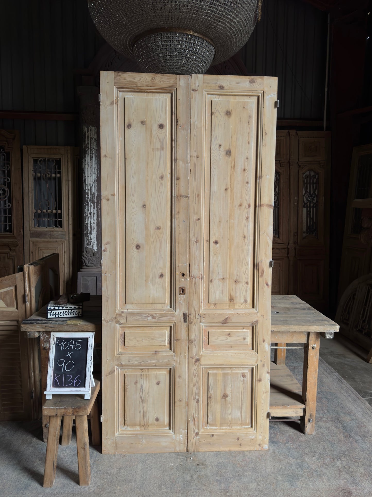 3 Panel Antique Solid French Doors - 40.75x90 K136