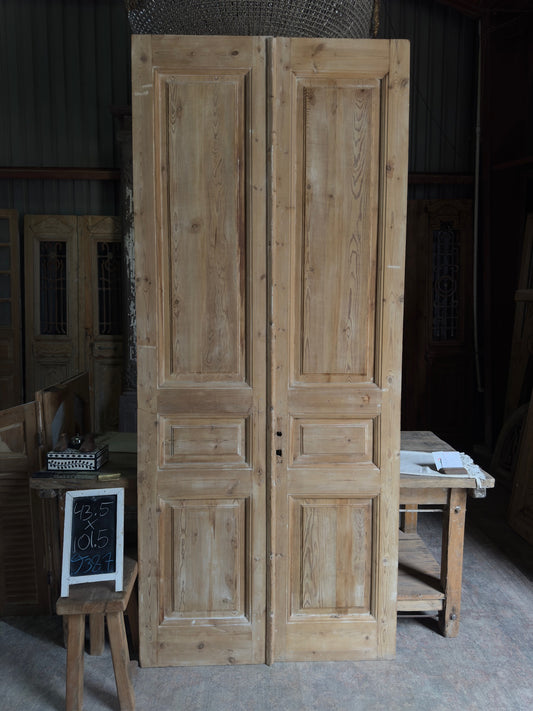 3 Panel Antique Solid French Doors - 43.5x101.5 J387