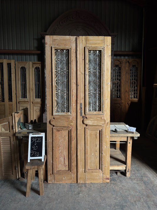 Classic Antique Iron French Double Doors - 39.25x90 J58