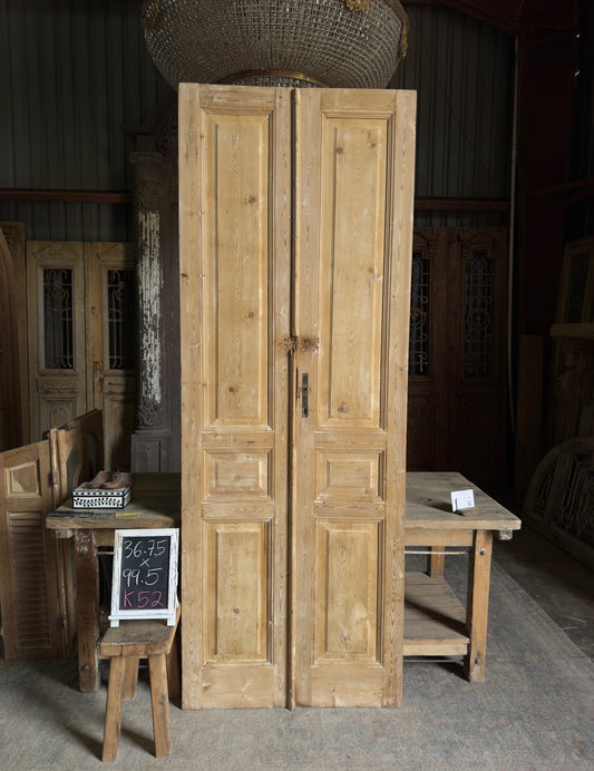 3 Panel Antique Solid French Doors - 36.75x99.5 K52