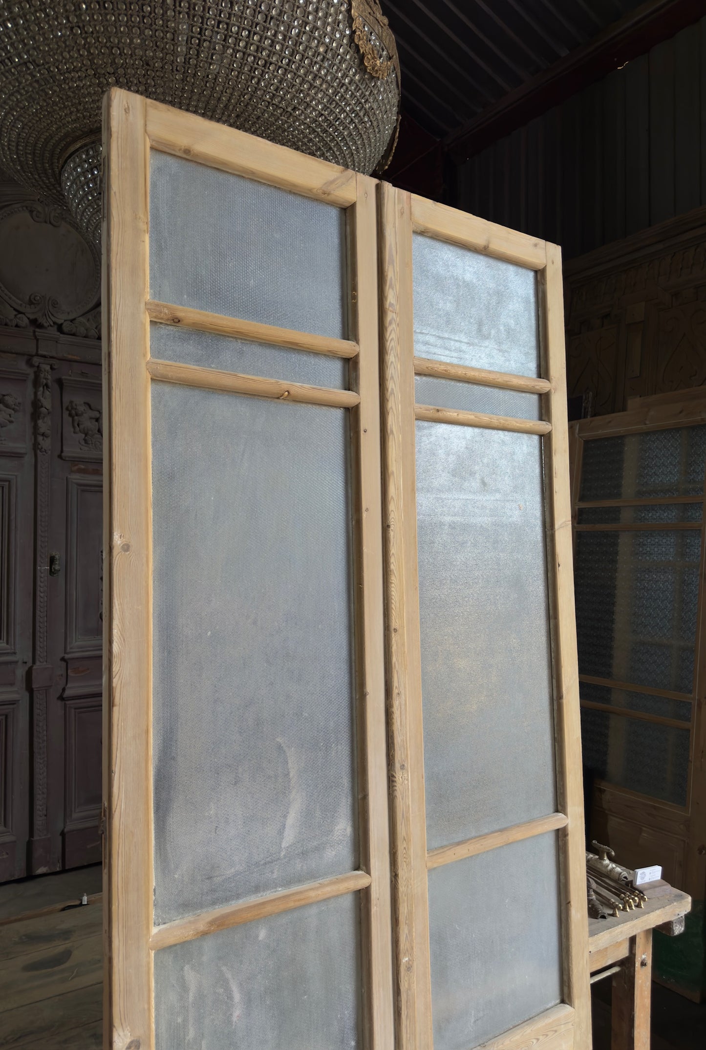 Antique Obscured Glass 2 Lite French Doors - 43.75x97 - L709