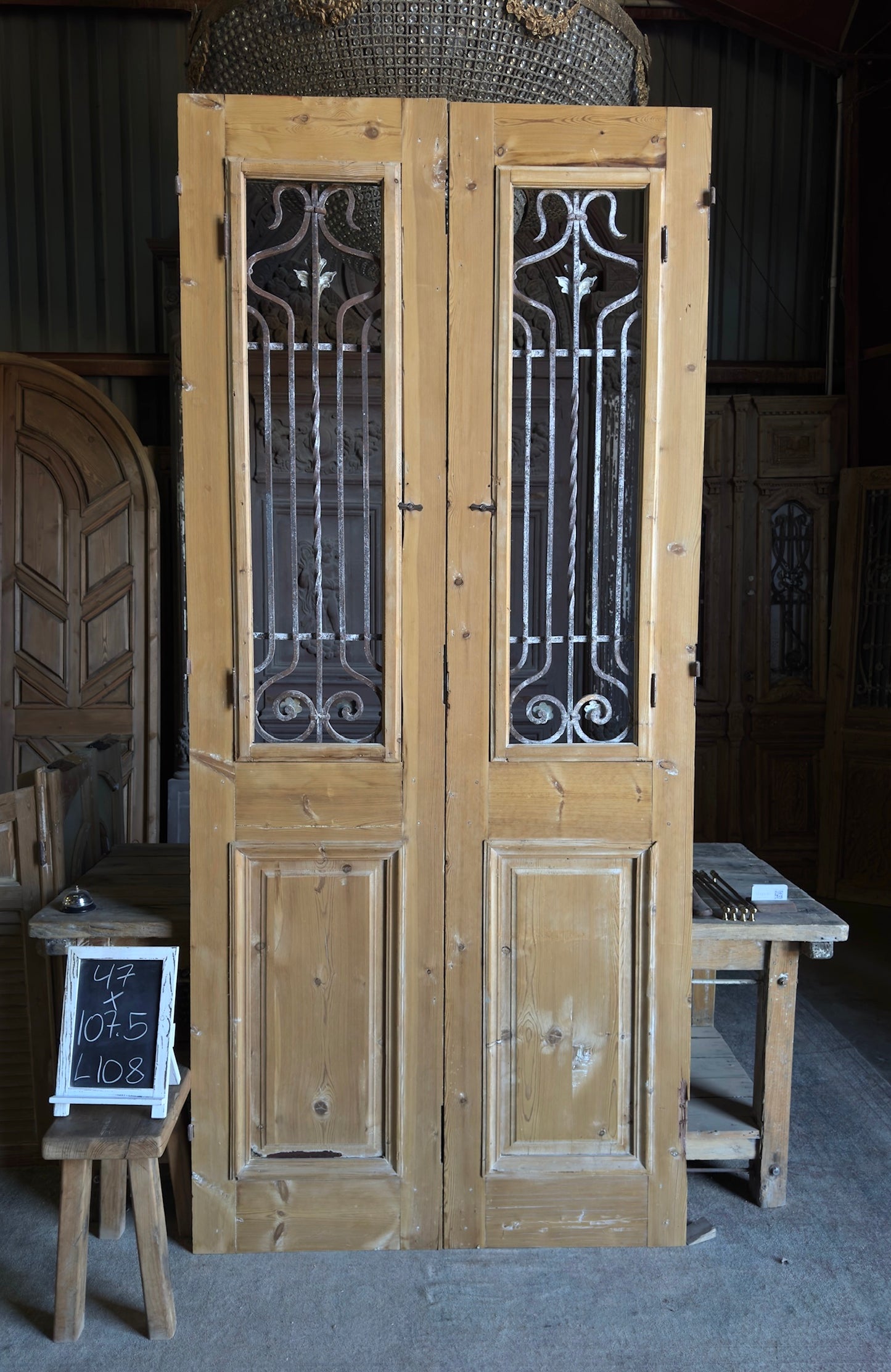 Elegant Tall Iron Antique French Doors - 47x107.5 - L108