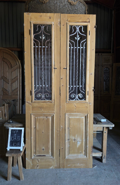 Elegant Tall Iron Antique French Doors - 47x107.5 - L108