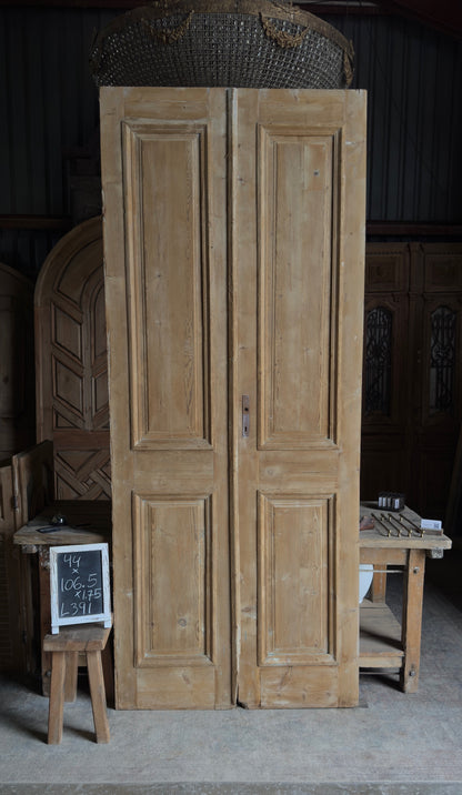 Raised Molding 2 Panel Antique Solid French Doors - 44x106.5 - L391