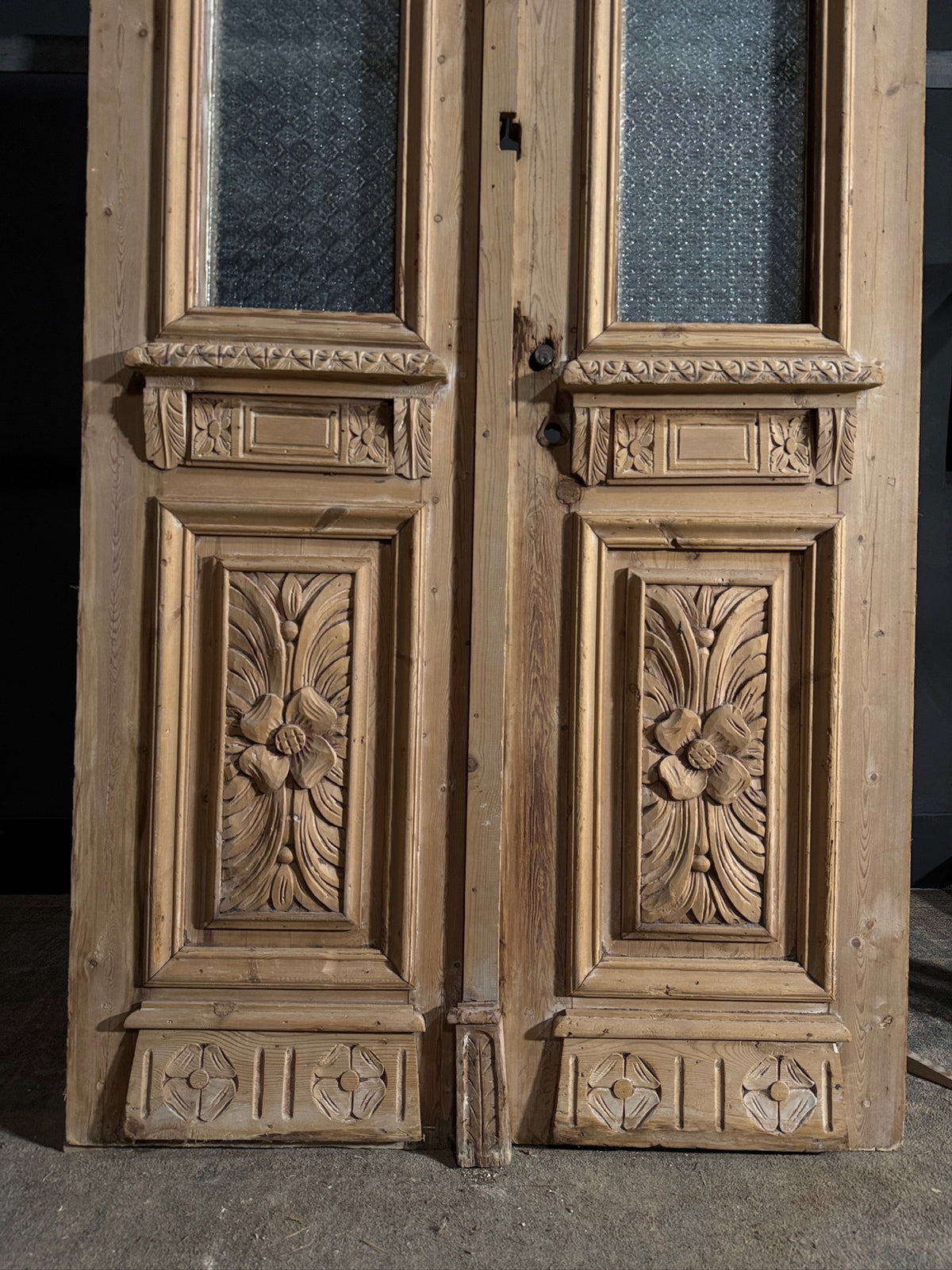 Antique Carved 2 Lite French Doors - 44x95 - N620