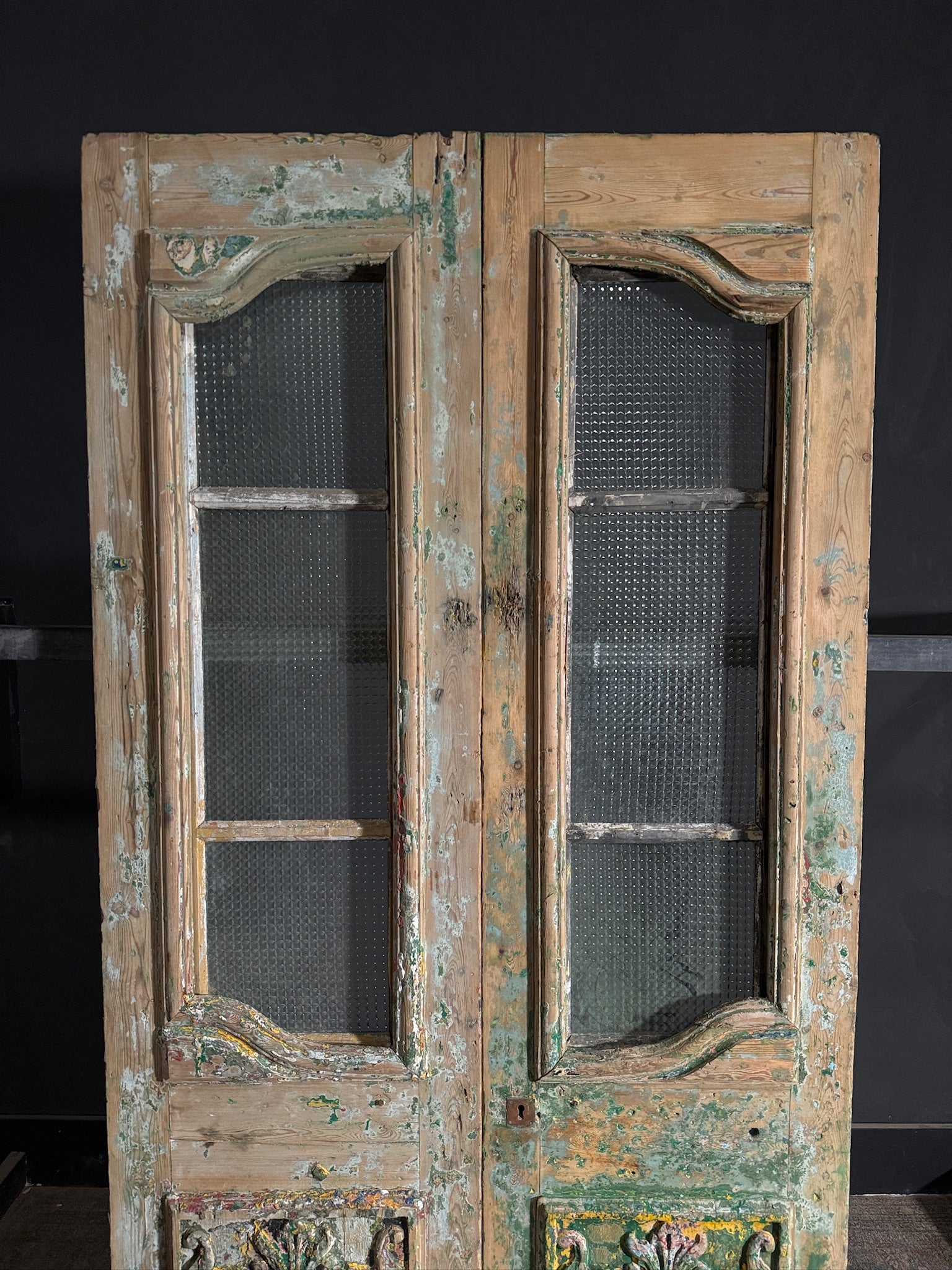 Antique Carved 3 Lite French Doors - 44.5x87.5 - N603