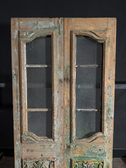 Antique Carved 3 Lite French Doors - 44.5x87.5 - N603