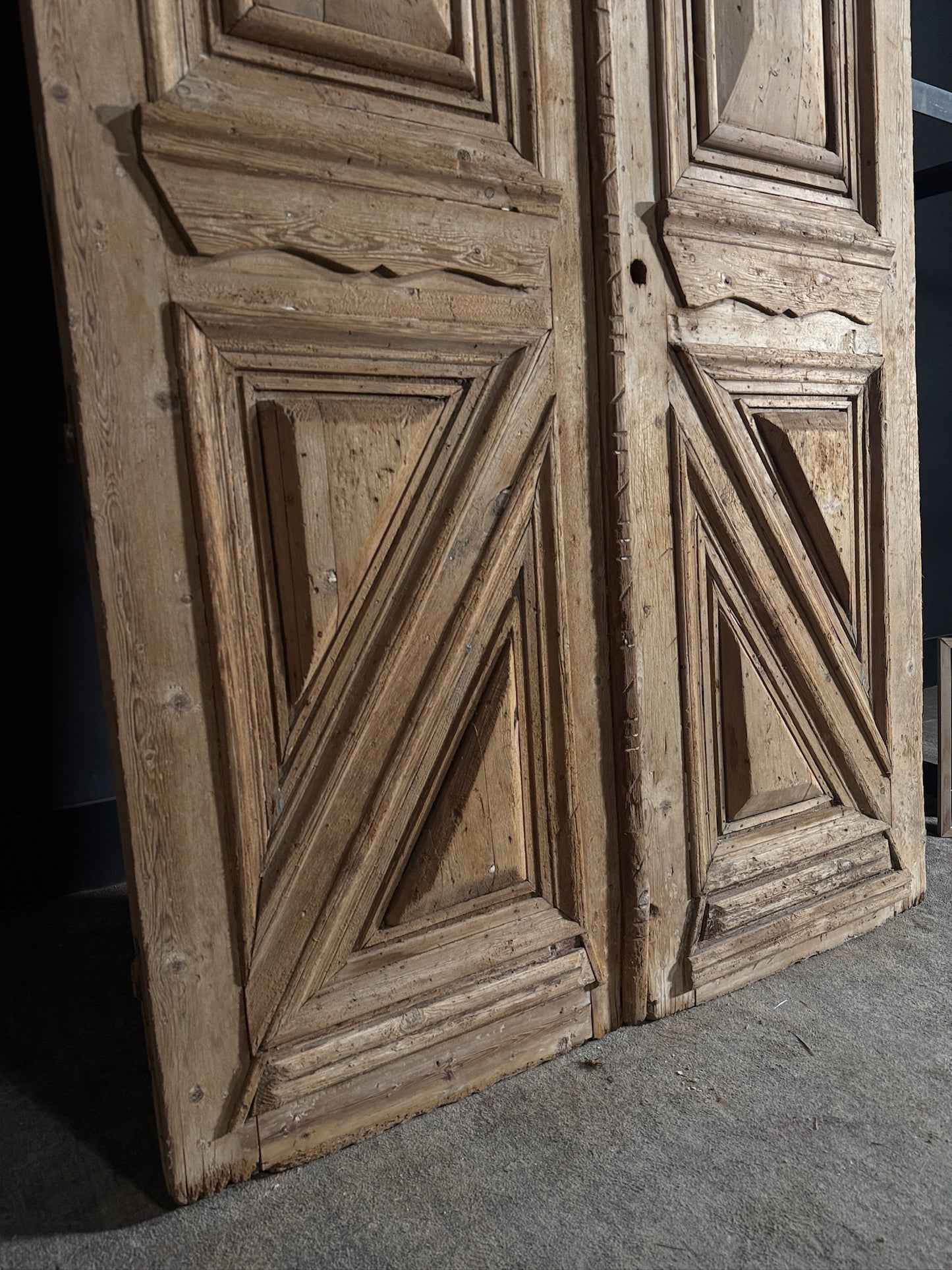 Antique Carved 3 Panel Double Doors - 55x93 - N646