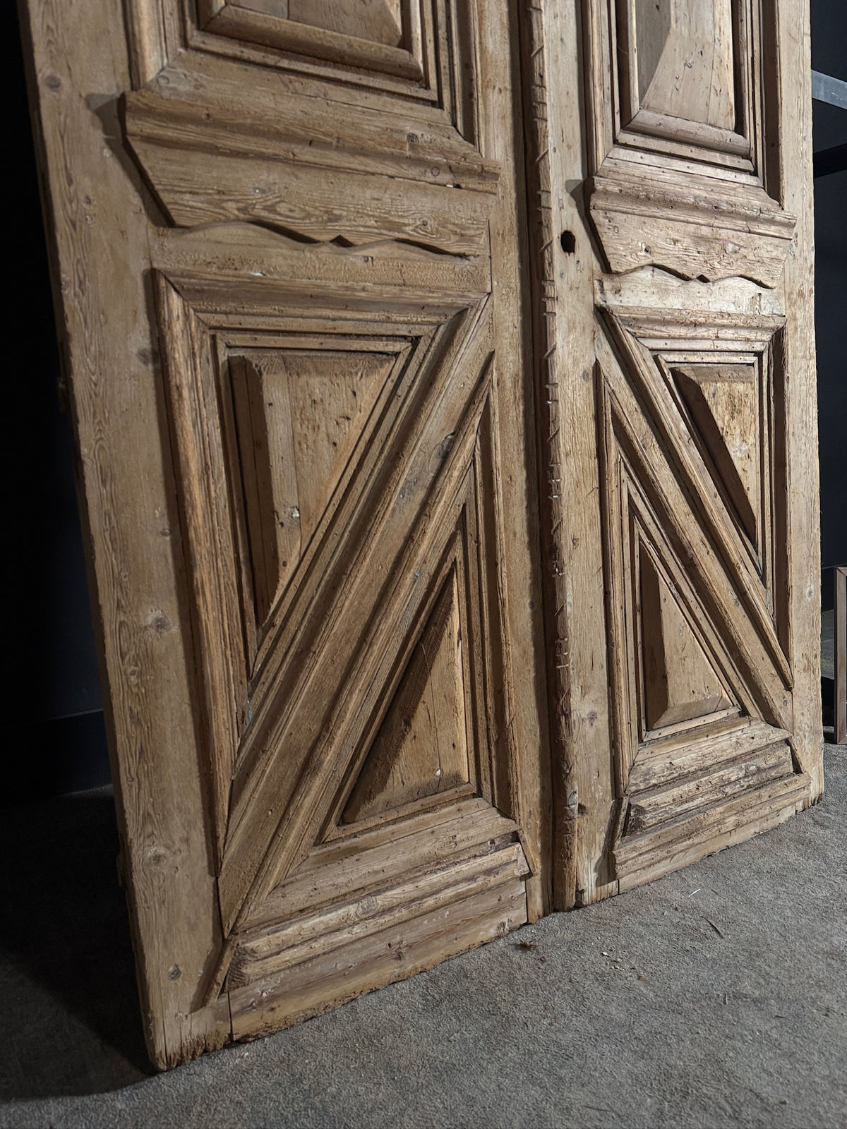 Antique Carved 3 Panel Double Doors - 55x93 - N646