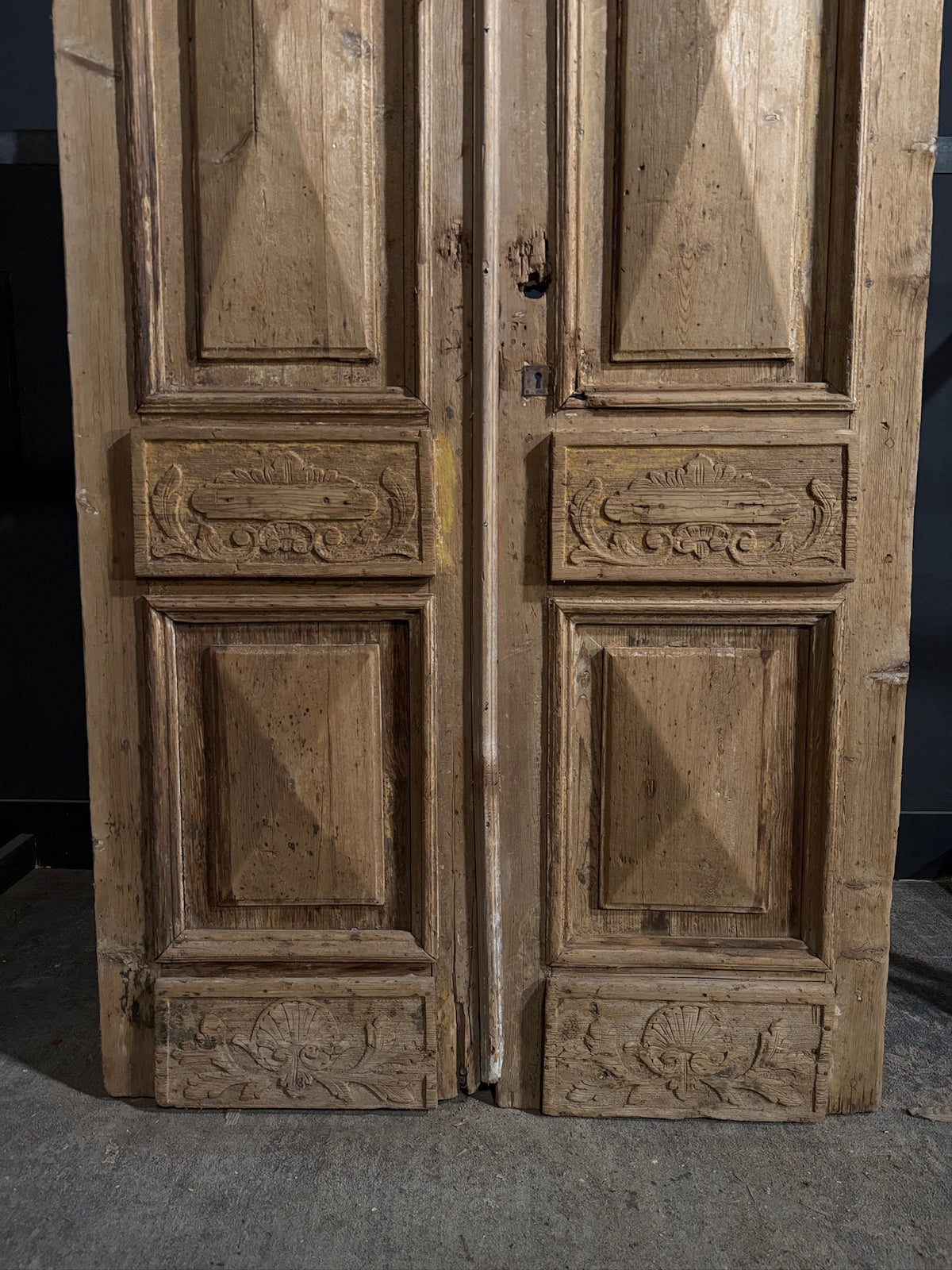 Antique Carved Angel Raised Panel Double Doors - 50x92 - N746