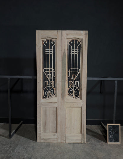 Antique Carved Iron French Doors - 44.5x99.75 - N334