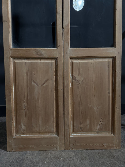 Antique Raised Panel Clear Glass French Doors - 39.5x87 - N773