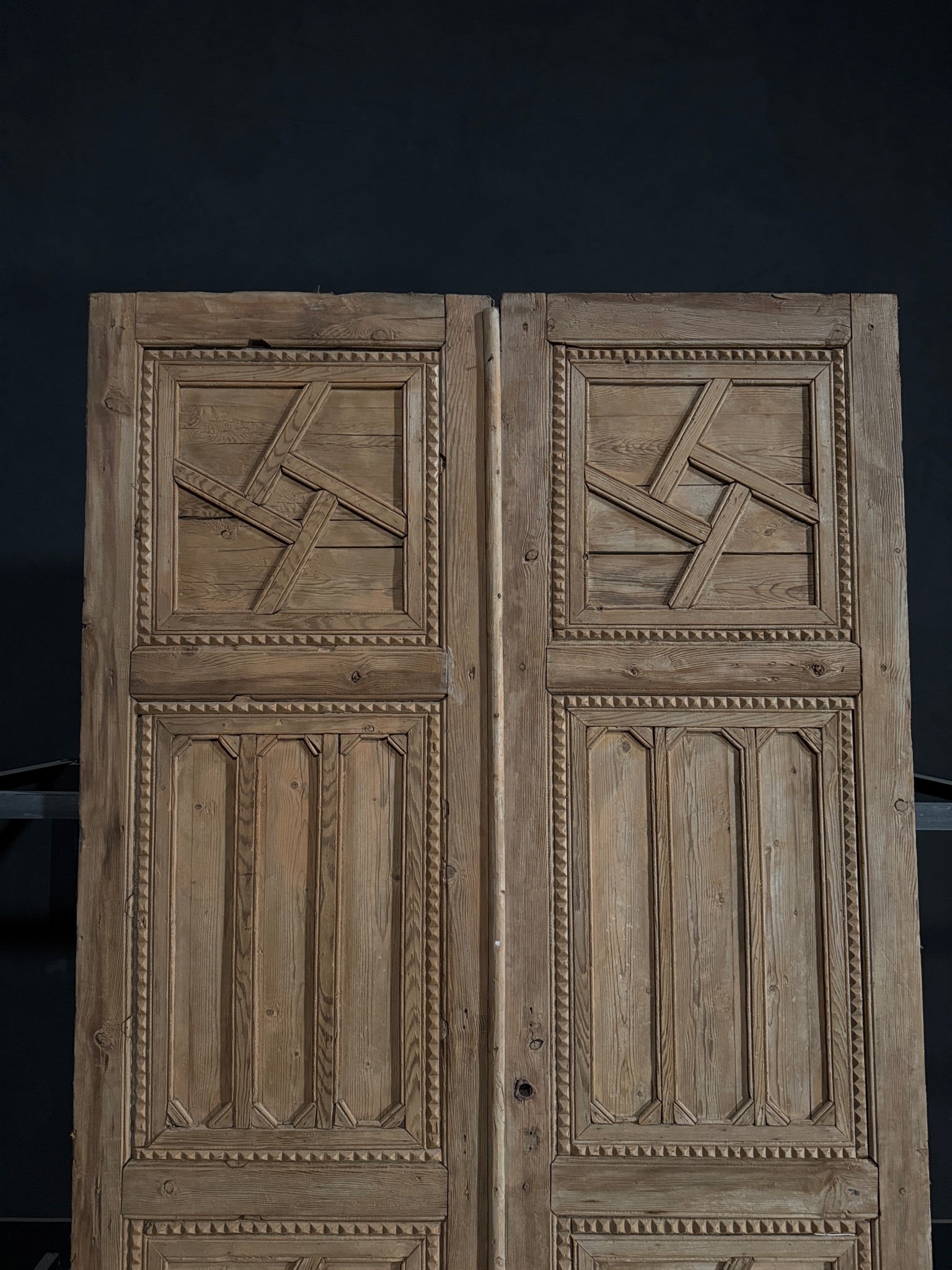 Antique Carved 3 Panel Double Doors - 66.25x101 - N273