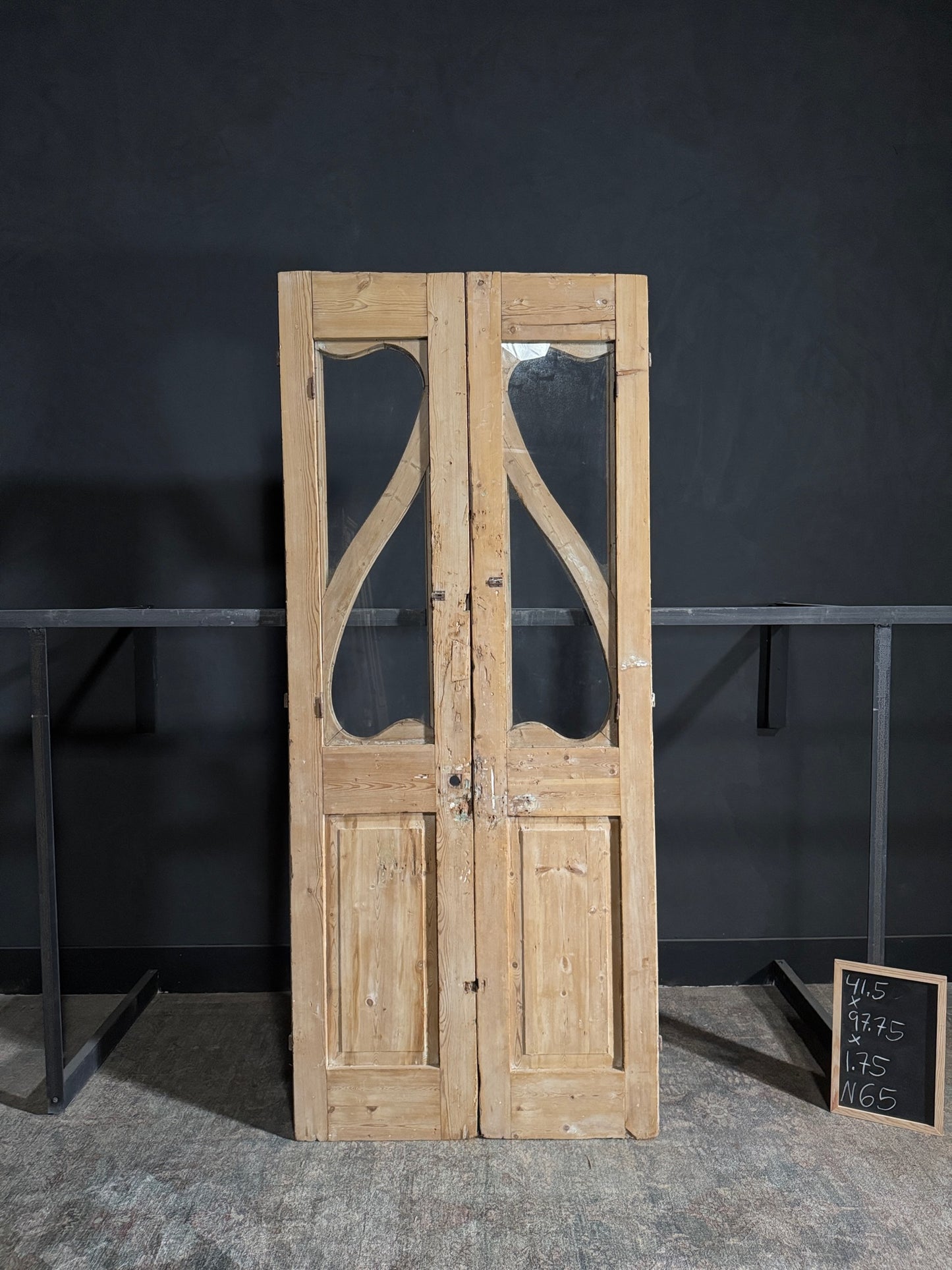 Antique Art Nouveau Glass French Doors - 41.5x97.75 - N65