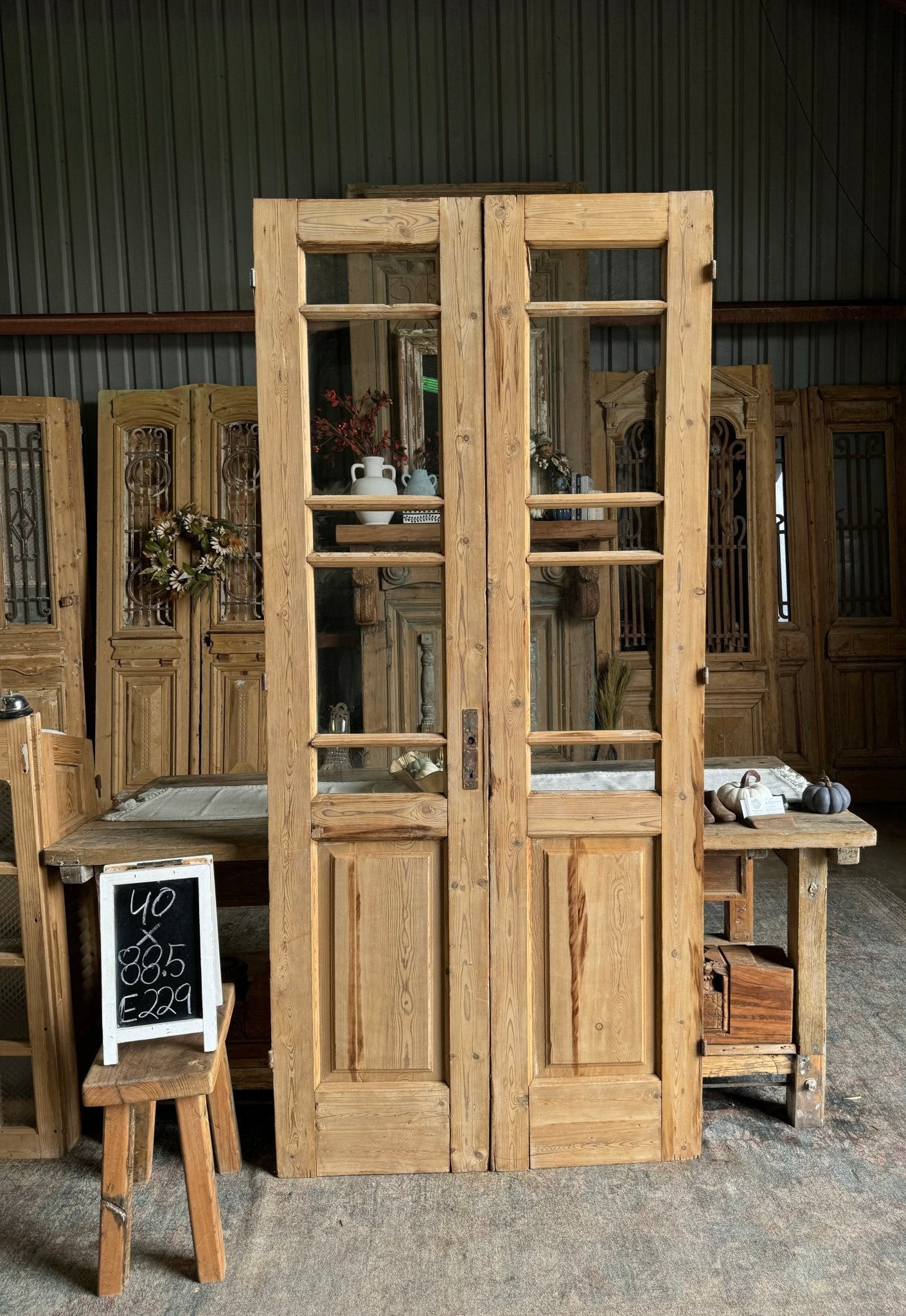 5 Lite Glass Antique French Doors - 40x88.5 E229 - Magnolia Antique Door Co.