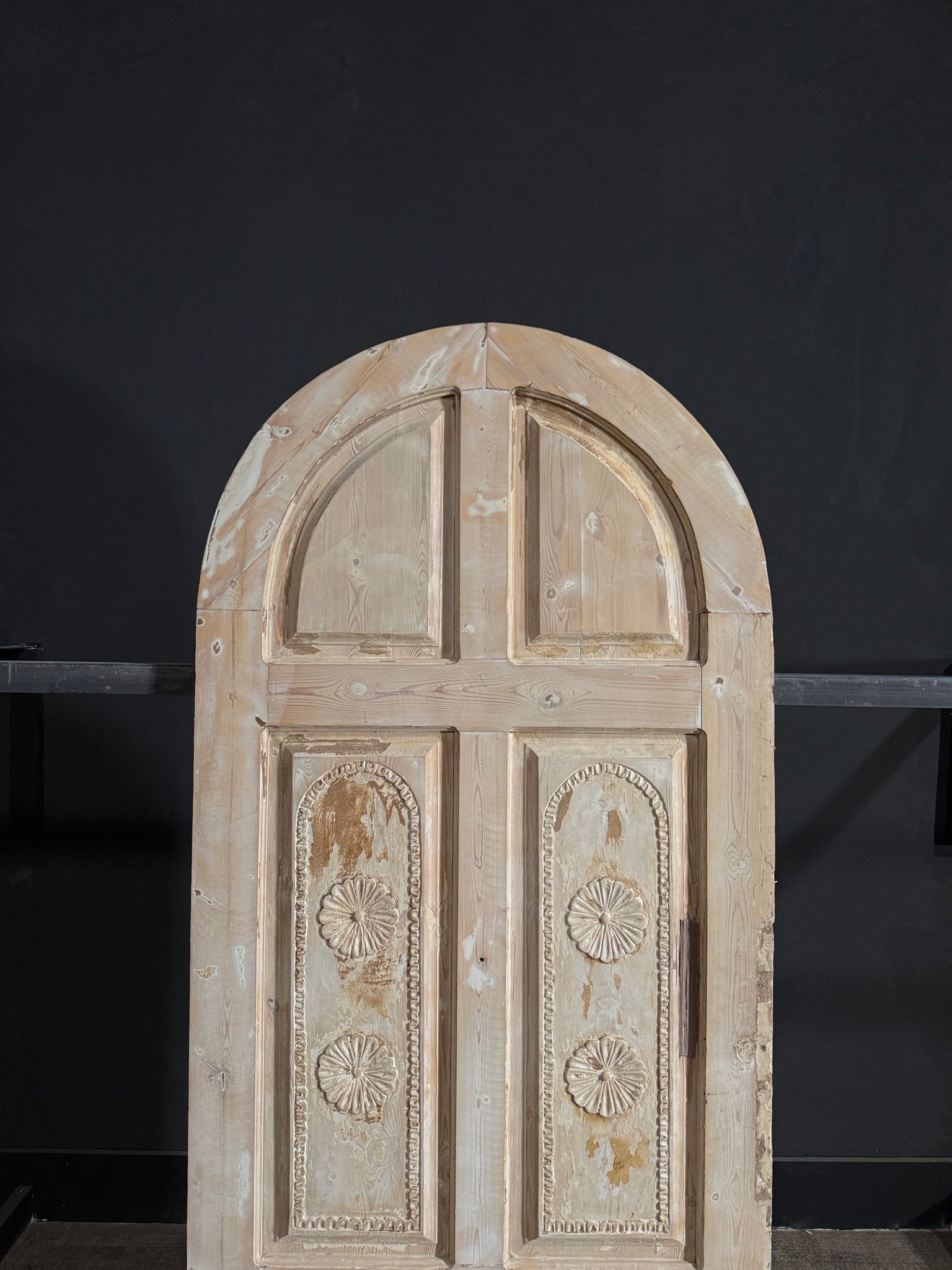 Antique Carved 5 Panel Arched Single Door - 37.25x82.5 - N112