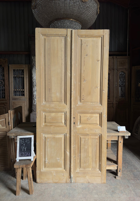 3 Panel Antique Solid French Doors - 43.75x94 K324