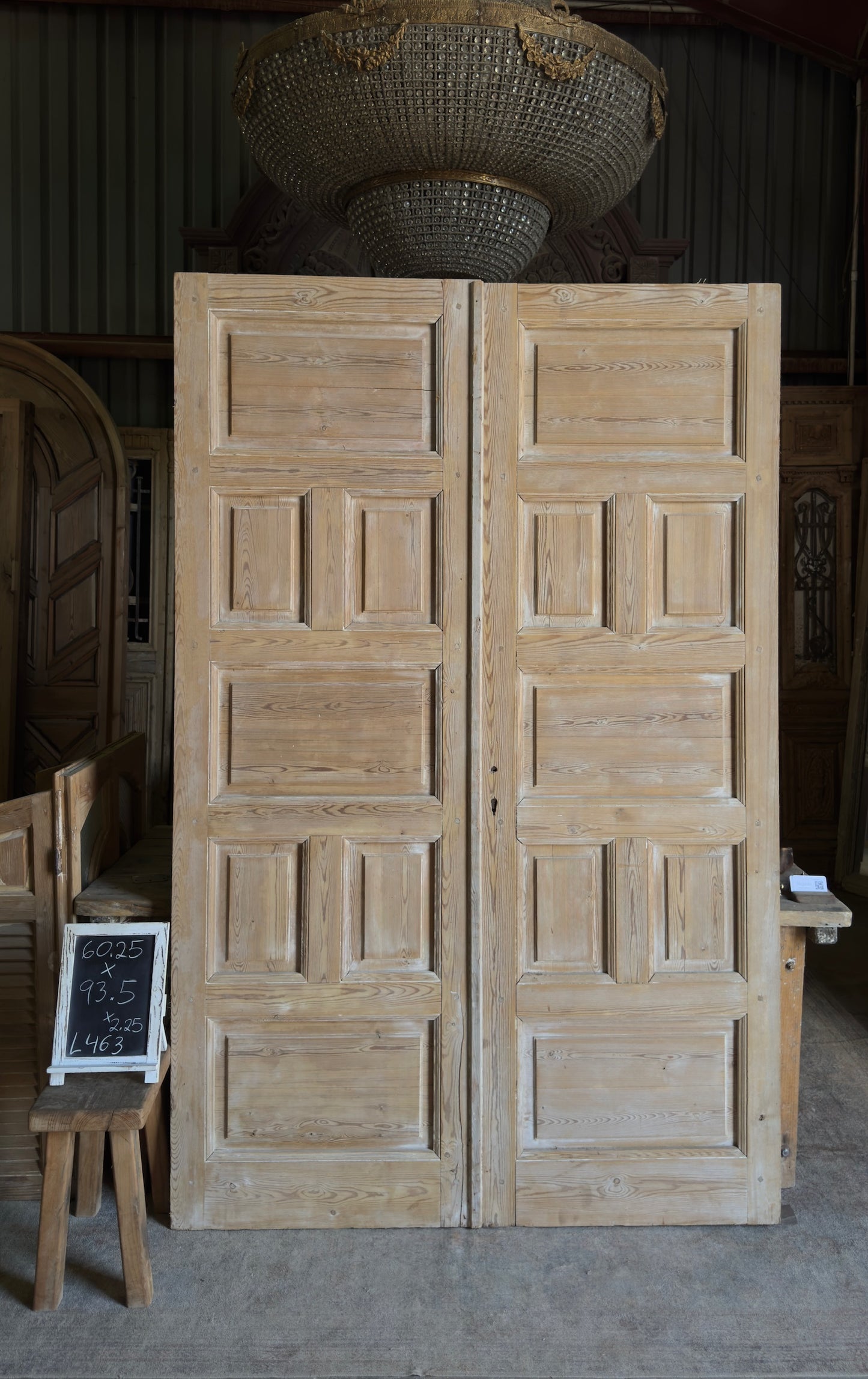 Thick Antique Paneled Solid French Doors - 60.25x93.5 - L463