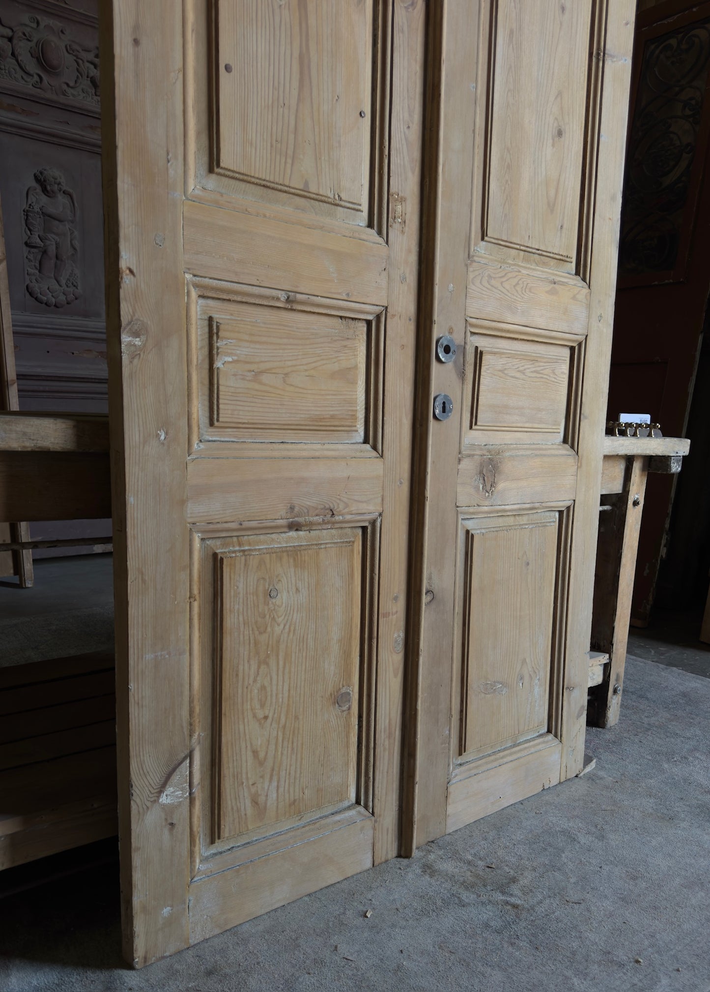 3 Panel Antique Solid French Doors - 42.75x90 - L385