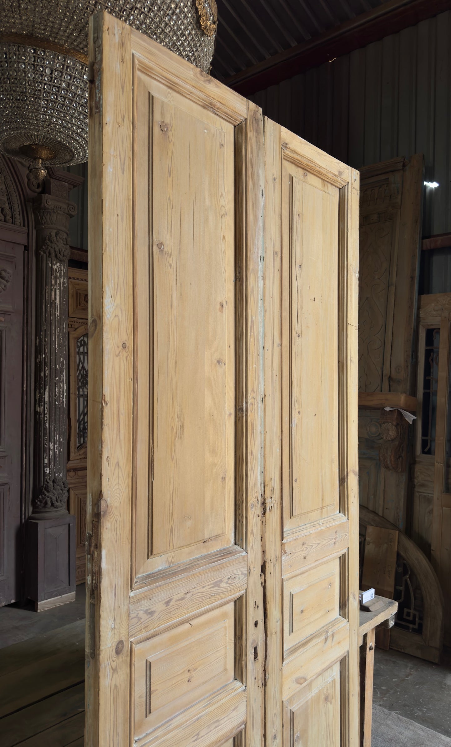 3 Panel Antique Solid French Doors - 43x97 K421