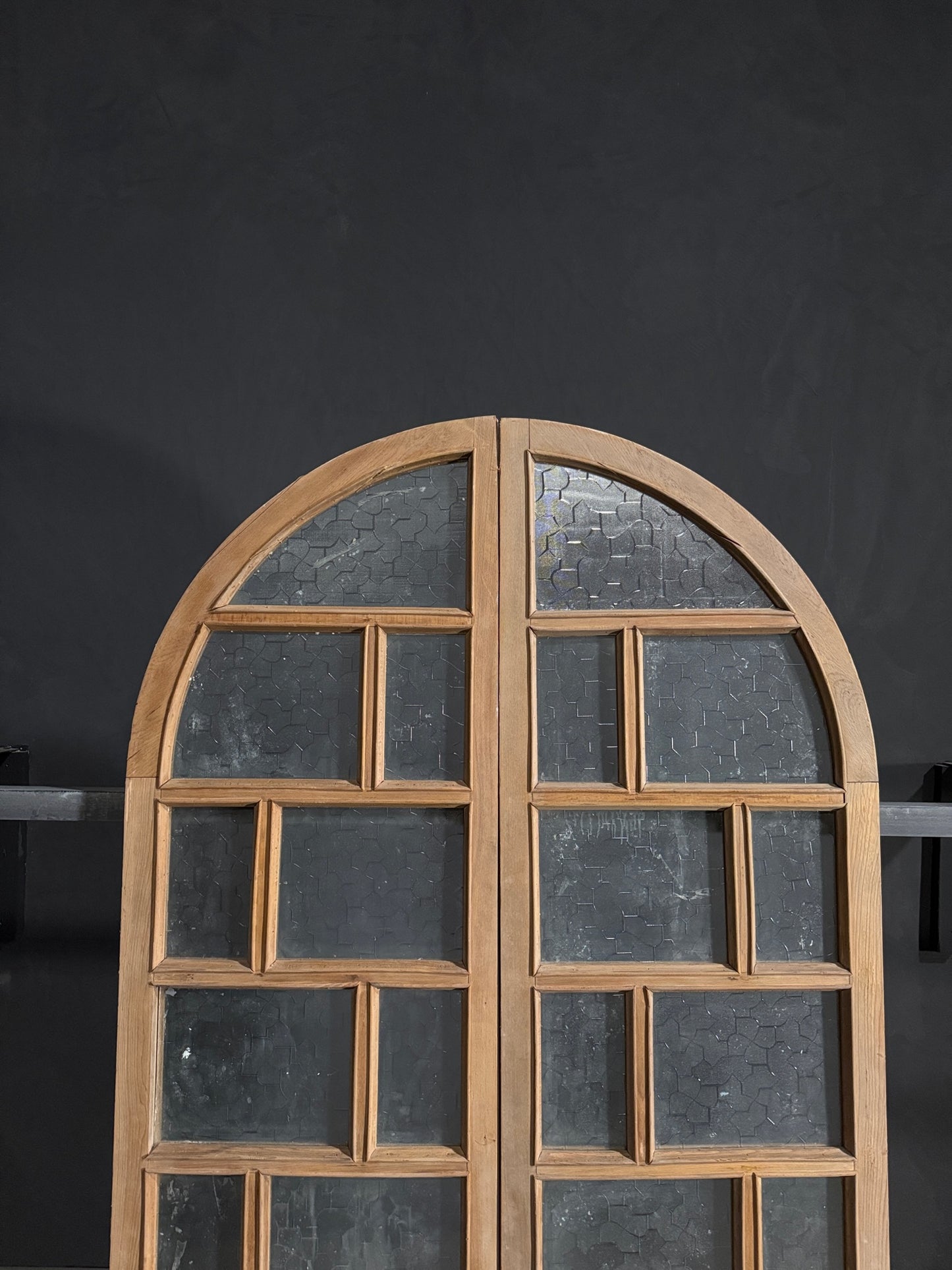 Antique Obscured Glass Arched French Doors - 48.5x85.5 - N145
