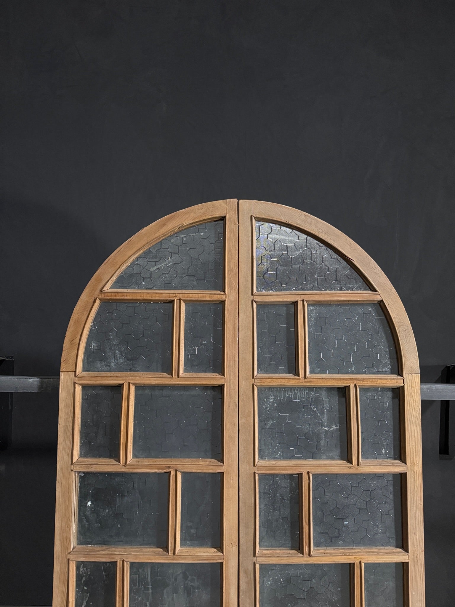 Antique Obscured Glass Arched French Doors - 48.5x85.5 - N145