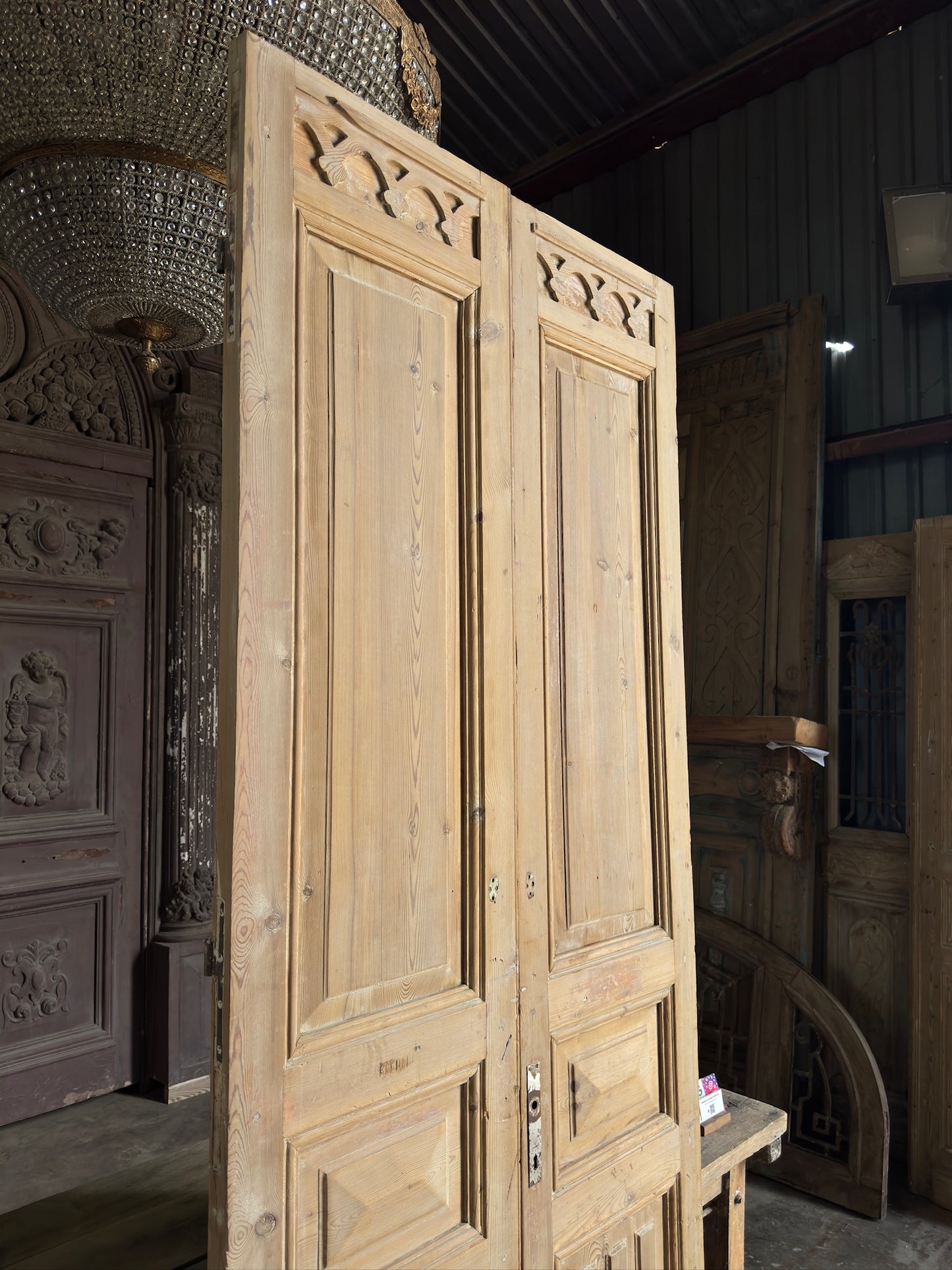 Unique 3 Panel Antique Solid French Doors - 39.5x101.25 K227