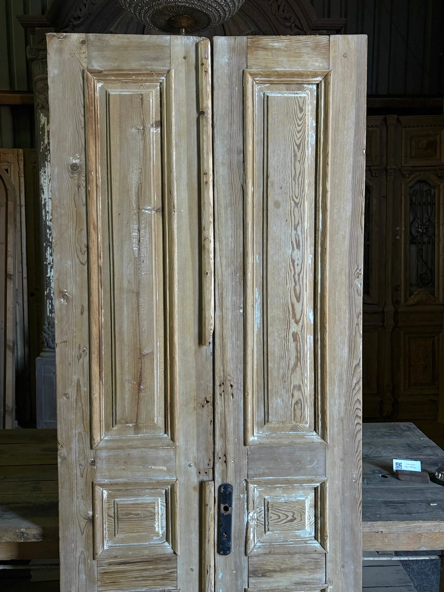 Raised Molding 3 Panel Antique Solid French Doors - 34.5x86 - L95