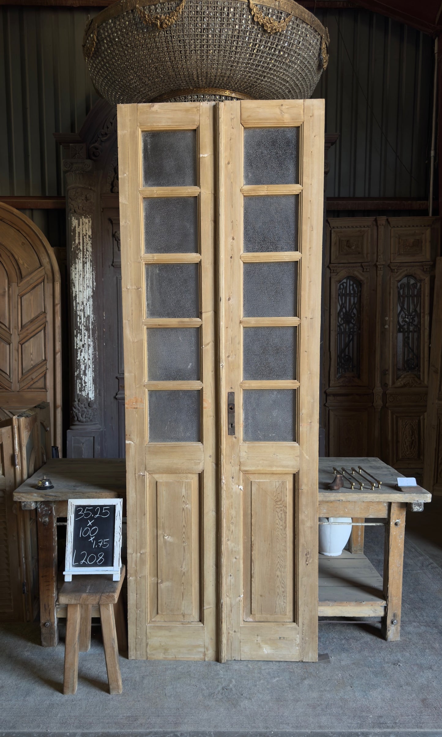 10 Lite European Antique Glass French Doors - 35.25x100 - L208