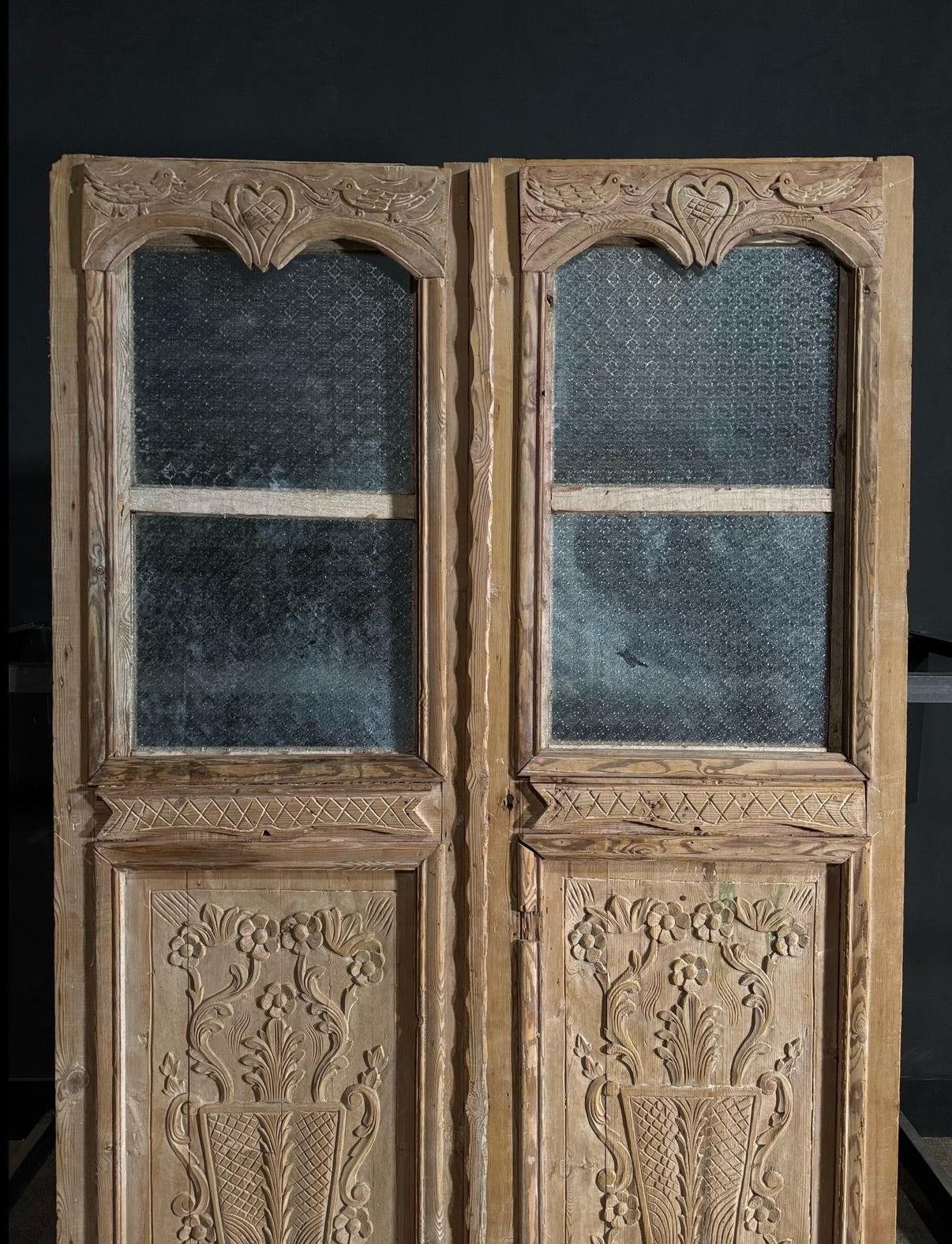 Antique Carved 2 Lite French Doors - 61x96 - N631