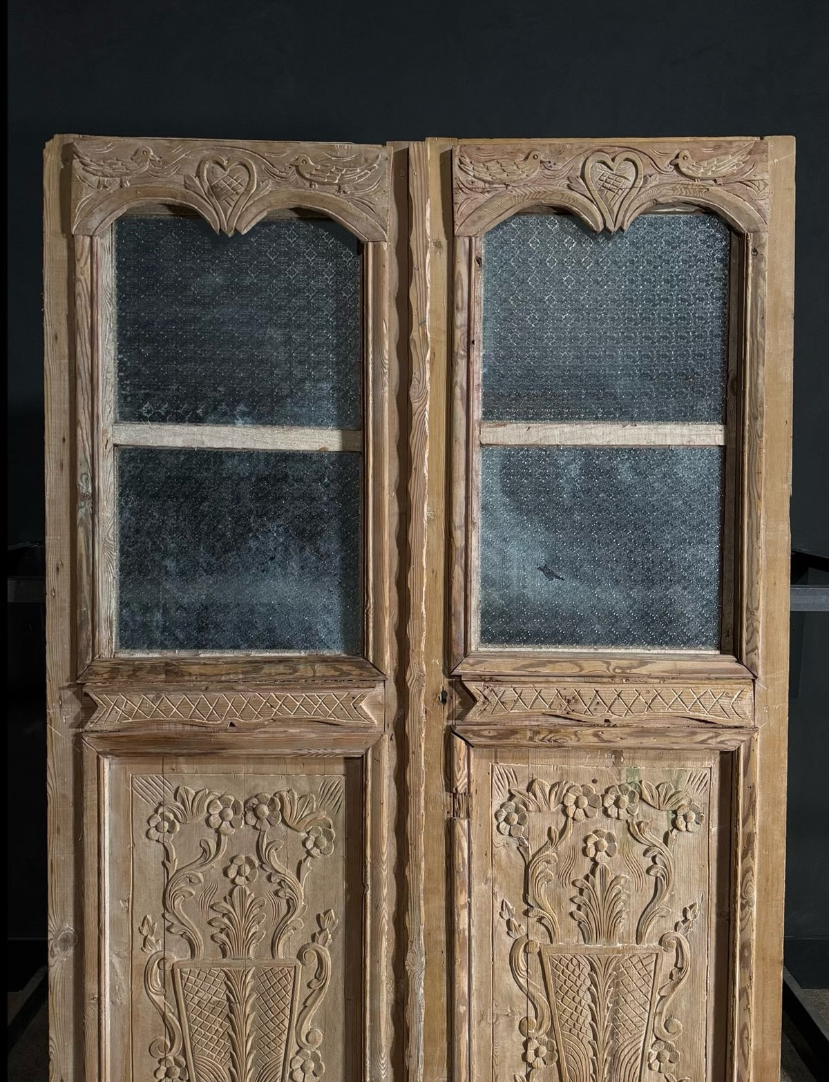 Antique Carved 2 Lite French Doors - 61x96 - N631