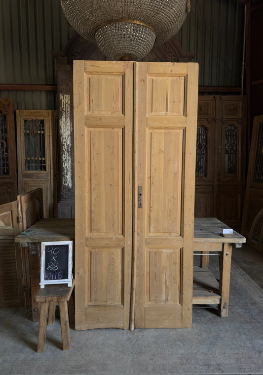 3 Panel Antique Solid French Doors - 40x88 K416