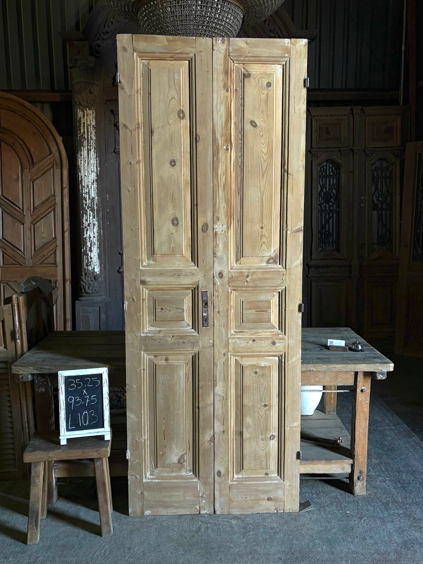 3 Panel Antique Solid French Doors - 35.25x93.75 - L103