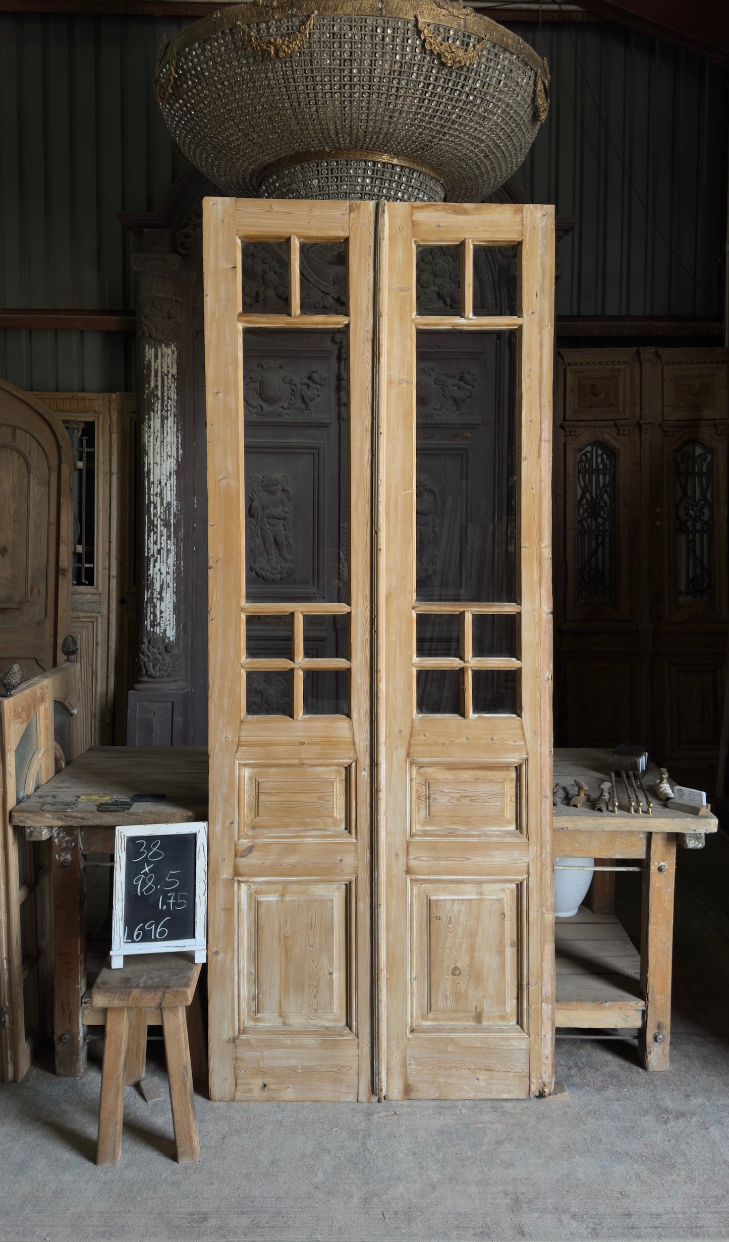 Antique Glass 4 Lite French Doors - 38x98.5 - 696
