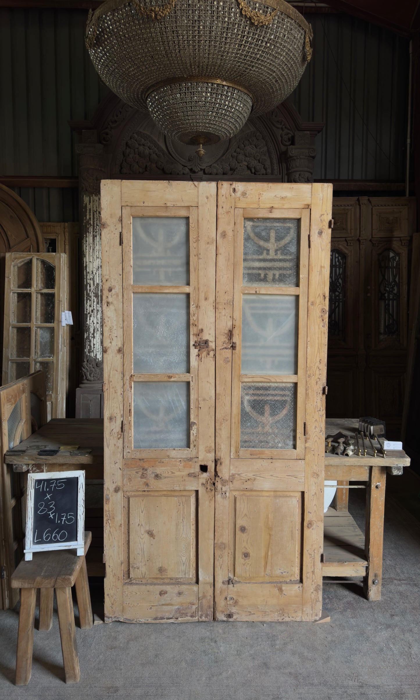 Antique Iron 3 Lite French Doors - 41.75x83 - L660